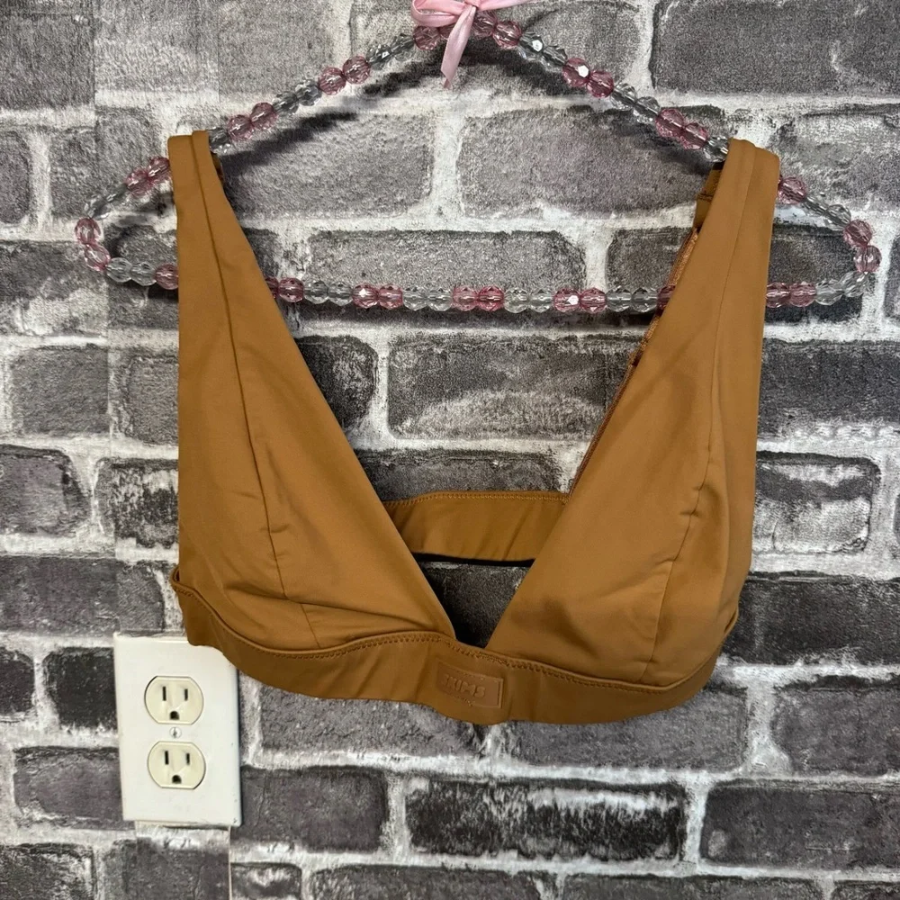 Skims swim plunge bikini top almond tan